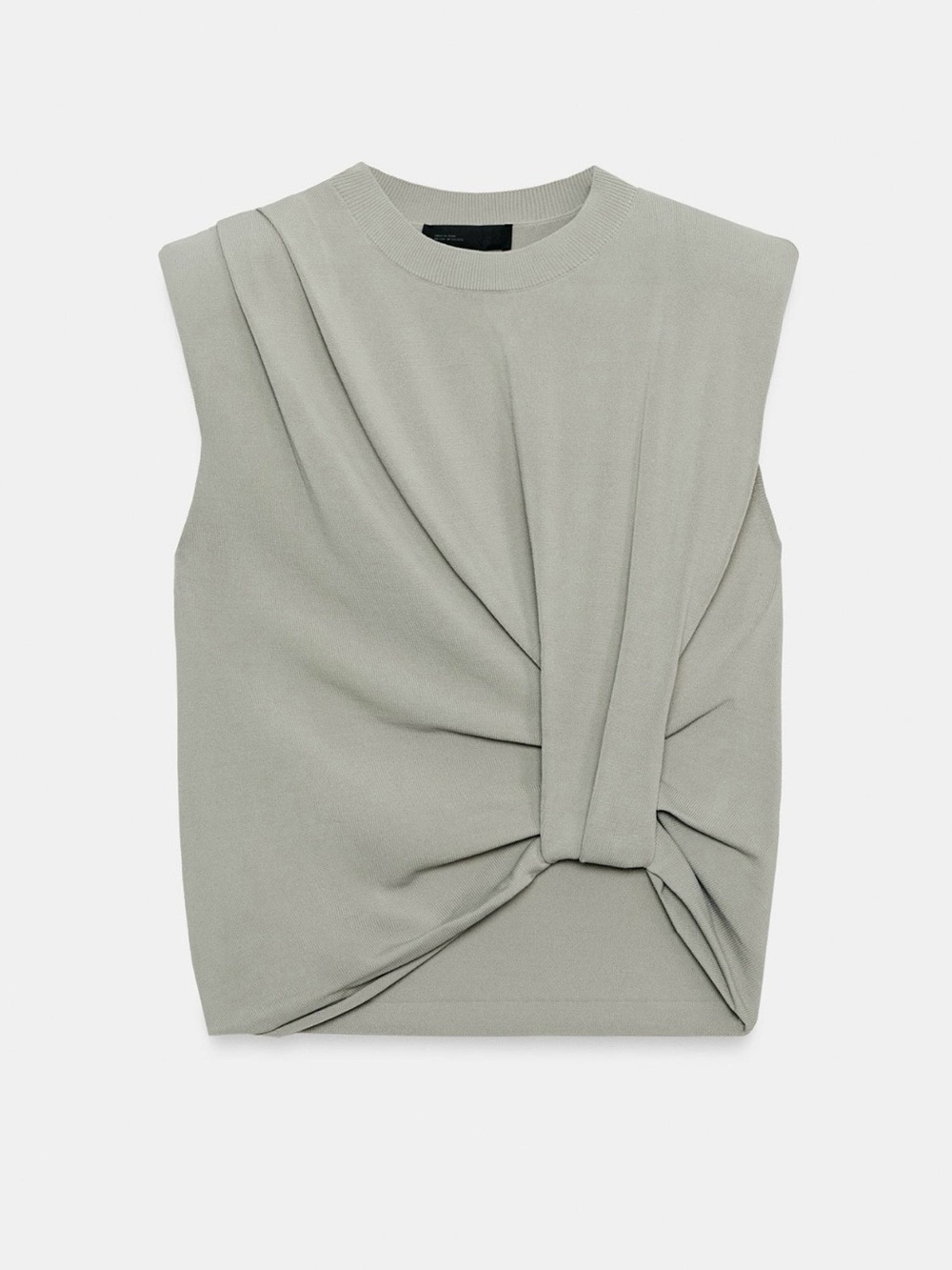 Zara Draped Knit Top with Shoulder Pads in Sage Green